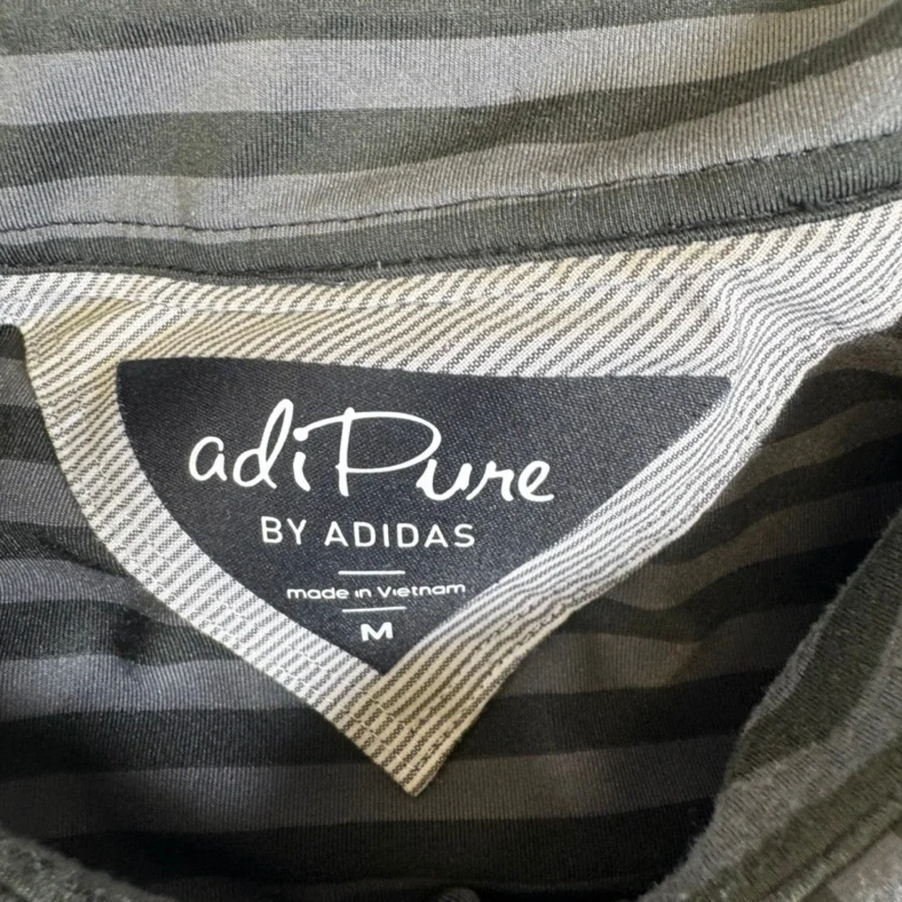Adidas adiPure Mens Striped Golf Polo Shirt Green Grey Short Sleeve Size M